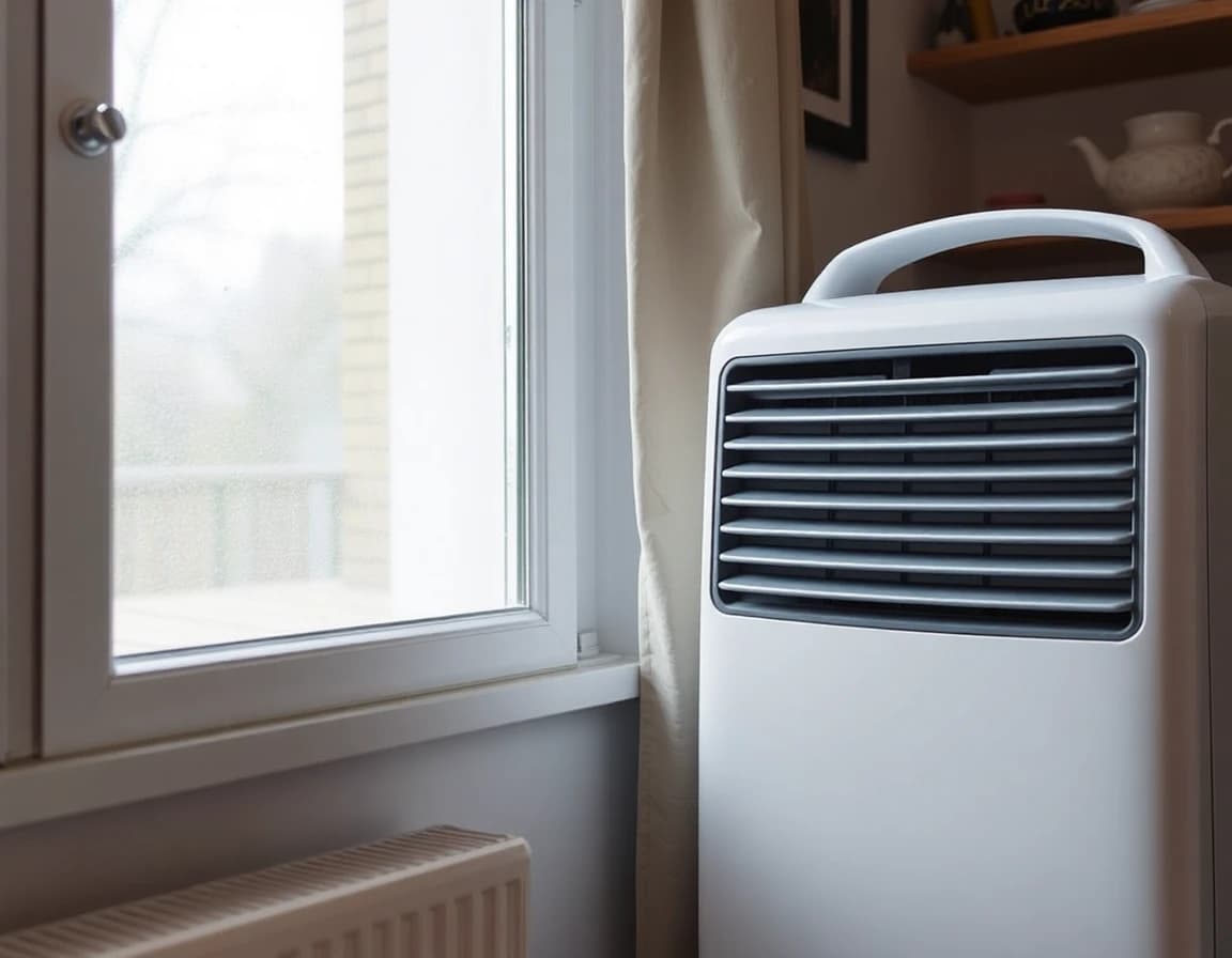 Fenêtre condensée près d’un déshumidificateur domestique